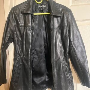 Luis Avelar Women's Black Leather Zip-Front Jacket with interior pocket